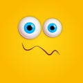 Colorful Funny Blue  Eyes with smile. Cute monster. Vector Isolated illustration on yellow background. Royalty Free Stock Photo